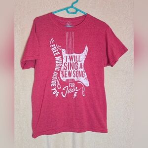 Men's Short Sleeve T-Shirt Red Graphic Print Jesus Loves Music